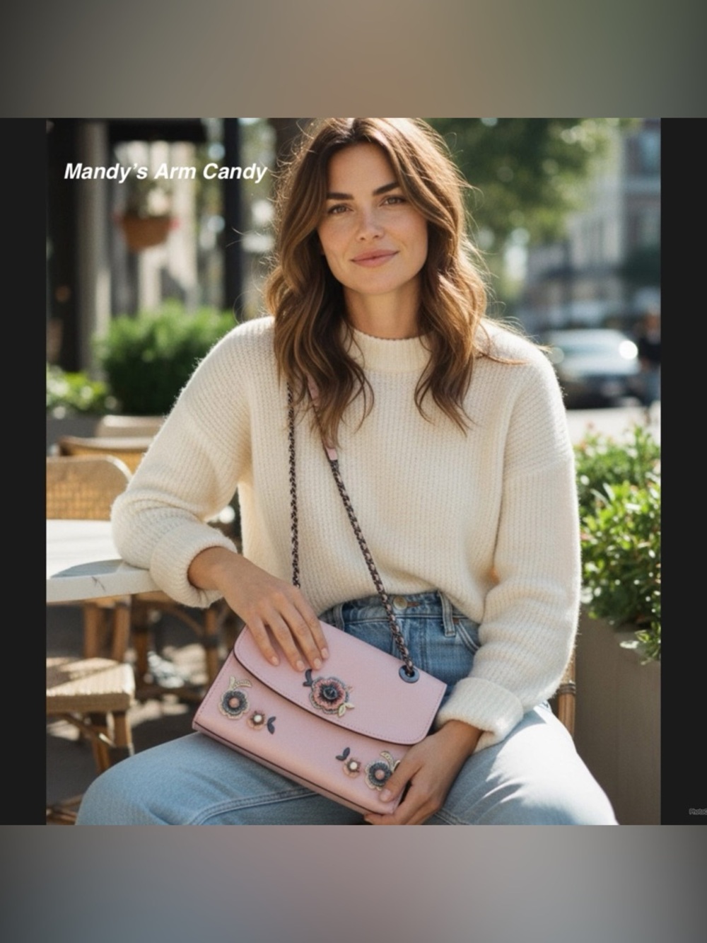 New Coach Parker Pink Floral Appliqué Acrylic Shoulder Bag with Chain Strap $650